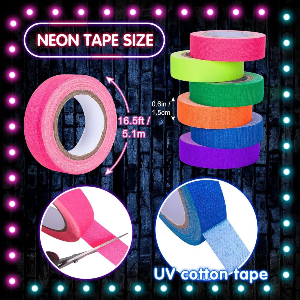 6 Colors Neon Gaffer Cloth Tape Glow in the Dark Neon Duct Tape Fluorescent Ultraviolet Black Light Luminous Masking Tape