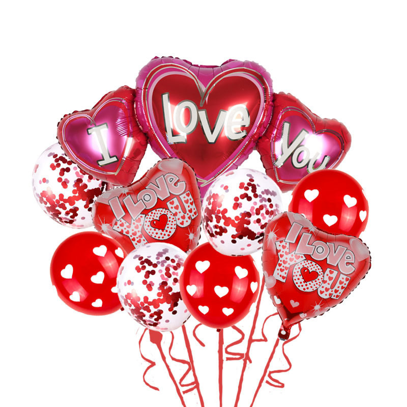 Valentine's Day Balloon Set for Wedding, I LOVE YOU Aluminum Foil Heart Balloons for Party Decoration