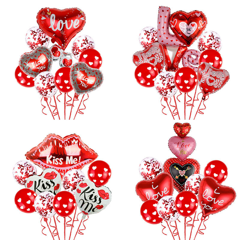 Valentine's Day Balloon Set for Wedding, I LOVE YOU Aluminum Foil Heart Balloons for Party Decoration