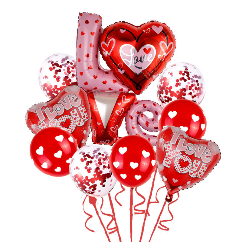 Valentine's Day Balloon Set for Wedding, I LOVE YOU Aluminum Foil Heart Balloons for Party Decoration