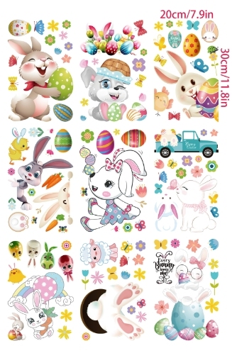 Easter Decorations Window Cling Cute Large Bunny Eggs Happy Easter Window Clings for Glass Windows Door Kitchen Bathroom Spring Decals Stickers for Kids Home Holiday