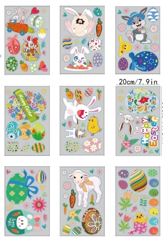 Easter Decorations Window Cling Cute Large Bunny Eggs Happy Easter Window Clings for Glass Windows Door Kitchen Bathroom Spring Decals Stickers for Kids Home Holiday