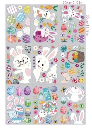 Easter Decorations Window Cling Cute Large Bunny Eggs Happy Easter Window Clings for Glass Windows Door Kitchen Bathroom Spring Decals Stickers for Kids Home Holiday