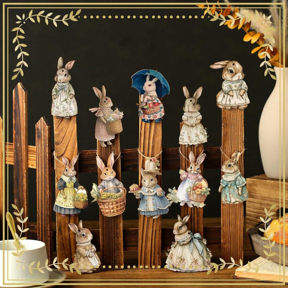 36 Retro Wooden Rabbit Decorations  for Spring Tree, Easter Party Supplies Home Decor