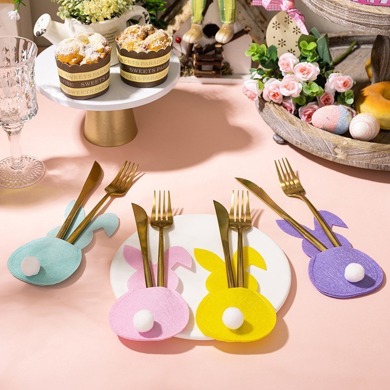 Easter Decoration Easter Bunny Knife and Fork Placemats Felt Holiday Knife and Fork Sets Tableware Decorative Mats
