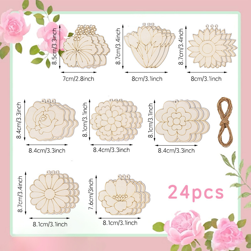 Wooden Easter Ornaments to Paint 8 Styles DIY Blank Unfinished Wood Cutouts Ornament for Crafts Hanging Decorations Egg Rabbit Bunny Butterfly Flower Hen Happy Easter