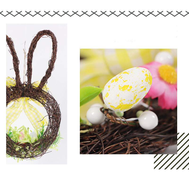 Easter Bunny Head-Shaped Natural Vine Berry Egg Decoration for Hanging on the Door Background Decoration Outdoor