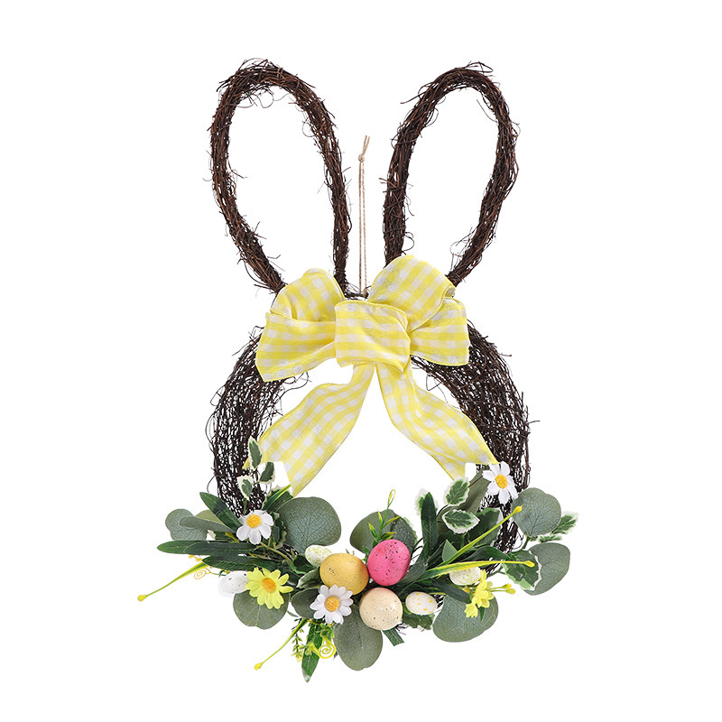 Easter Bunny Head-Shaped Natural Vine Berry Egg Decoration for Hanging on the Door Background Decoration Outdoor