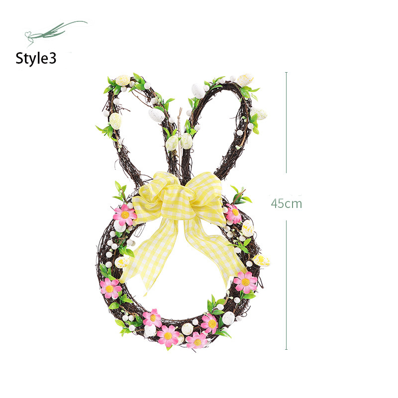 Easter Bunny Head-Shaped Natural Vine Berry Egg Decoration for Hanging on the Door Background Decoration Outdoor