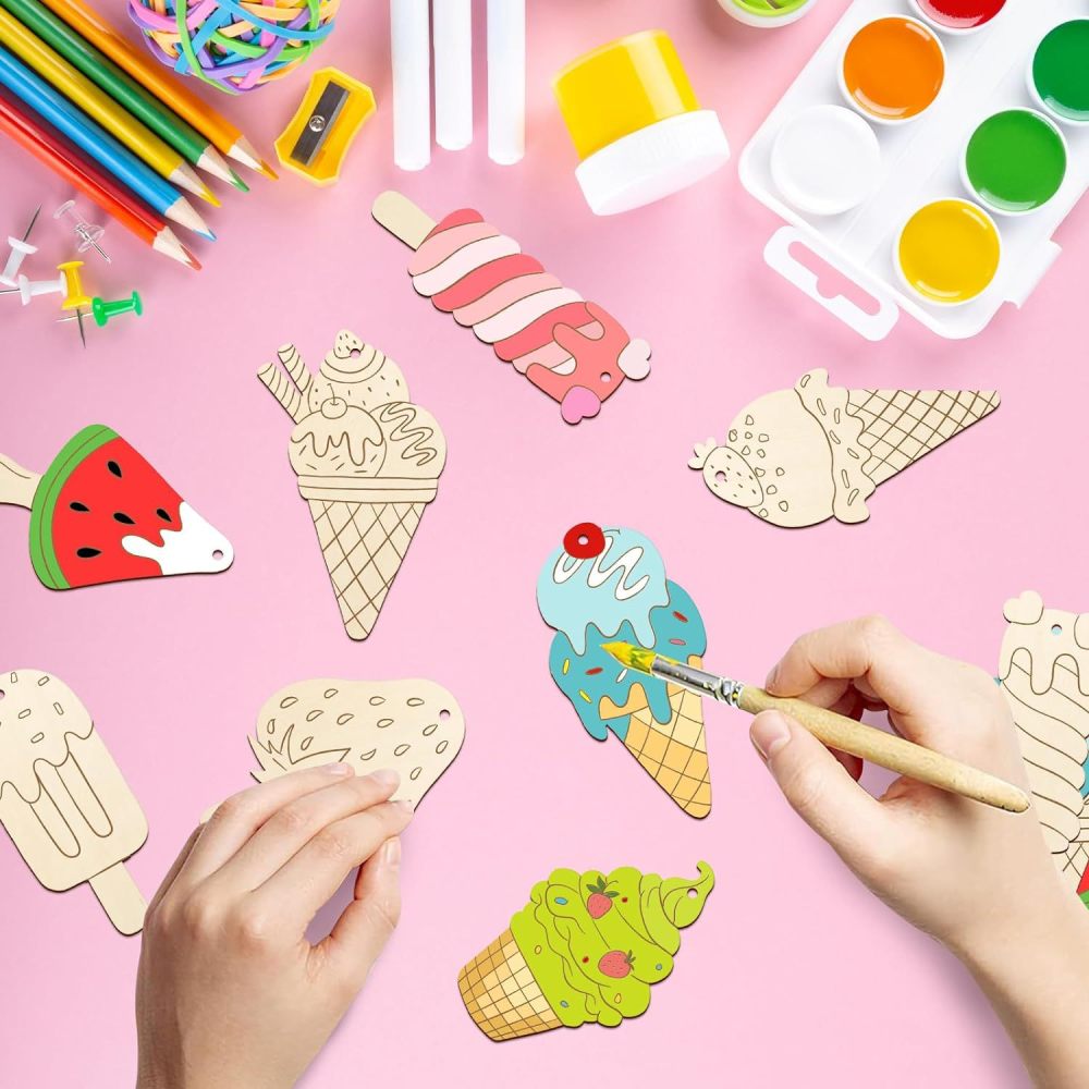 Wooden Easter Ornaments to Paint 8 Styles DIY Blank Unfinished Wood Cutouts Ornament for Crafts Hanging Decorations Egg Rabbit Bunny Butterfly Flower Hen Happy Easter