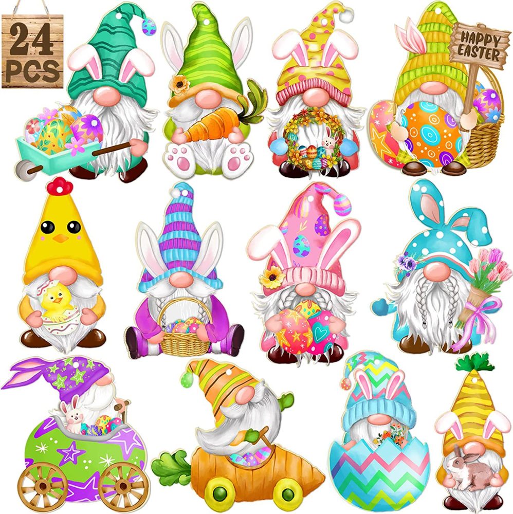 Easter Holiday Wood Chip Decoration Hanging Gnome Bunny Egg Decoration Tree Holiday Hanging Ornament
