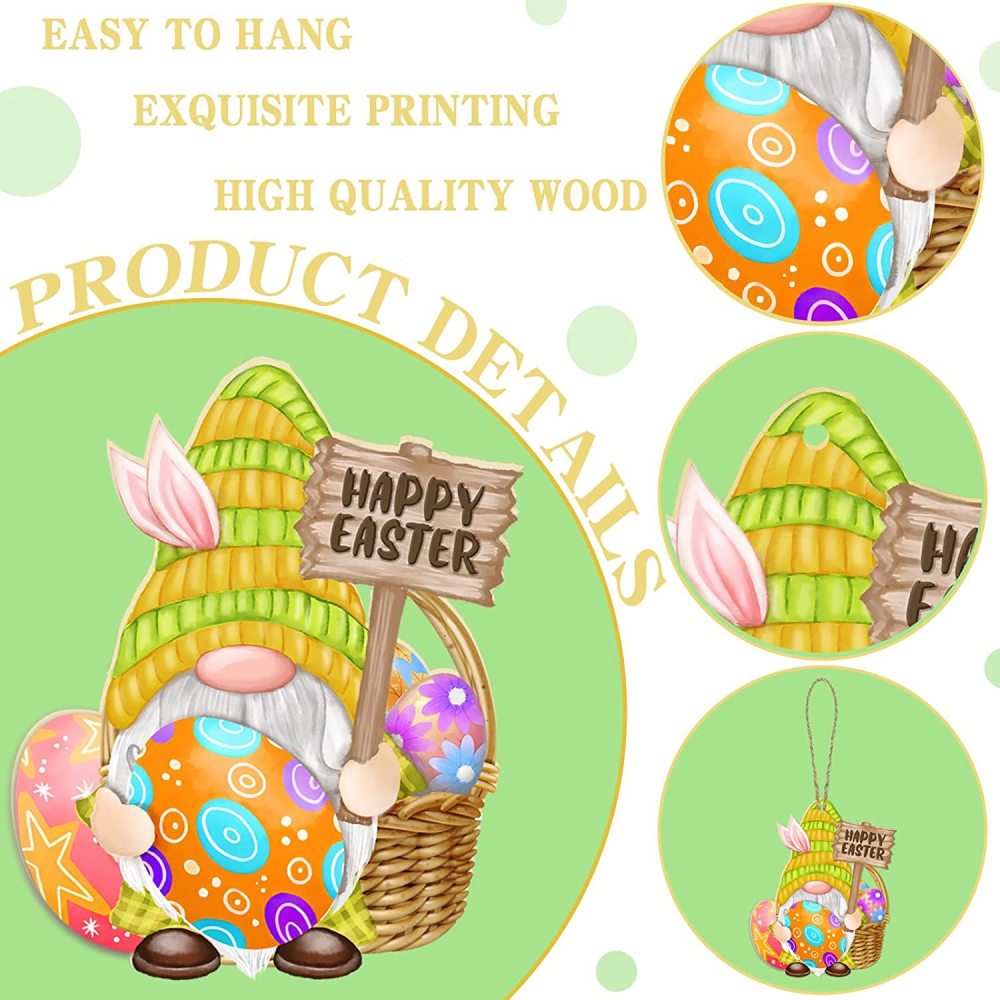 Easter Holiday Wood Chip Decoration Hanging Gnome Bunny Egg Decoration Tree Holiday Hanging Ornament