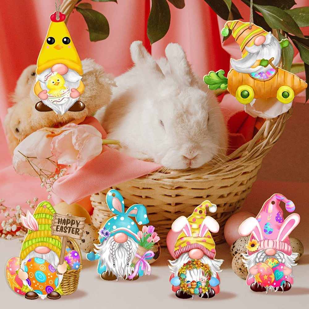 Easter Holiday Wood Chip Decoration Hanging Gnome Bunny Egg Decoration Tree Holiday Hanging Ornament