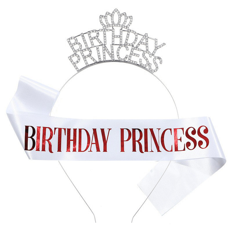 Cross-border princess crown headband shoulder strap Birthday princess glitter belt birthday party headdress