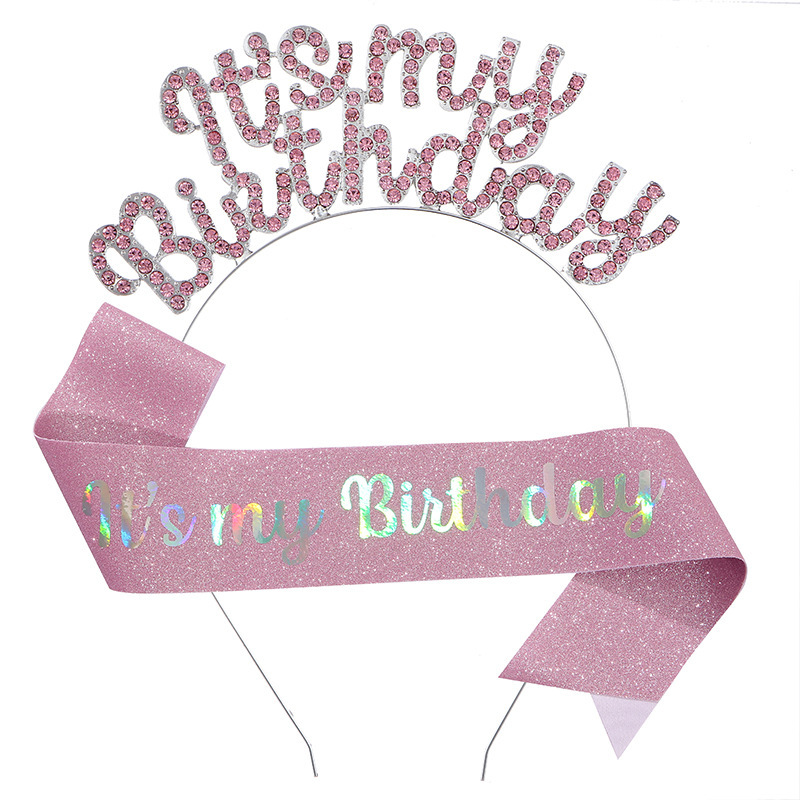 新款生日发箍肩带礼仪带套装IT'S MY BIRTHDAY女头饰发饰派对用品