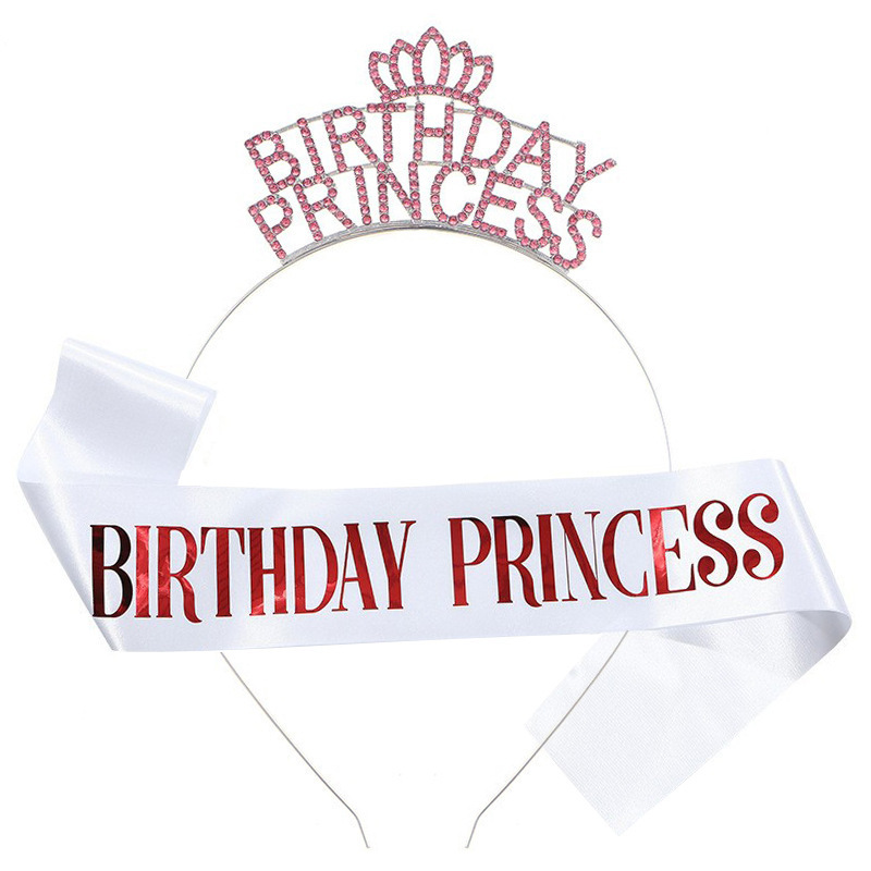Cross-border princess crown headband shoulder strap Birthday princess glitter belt birthday party headdress