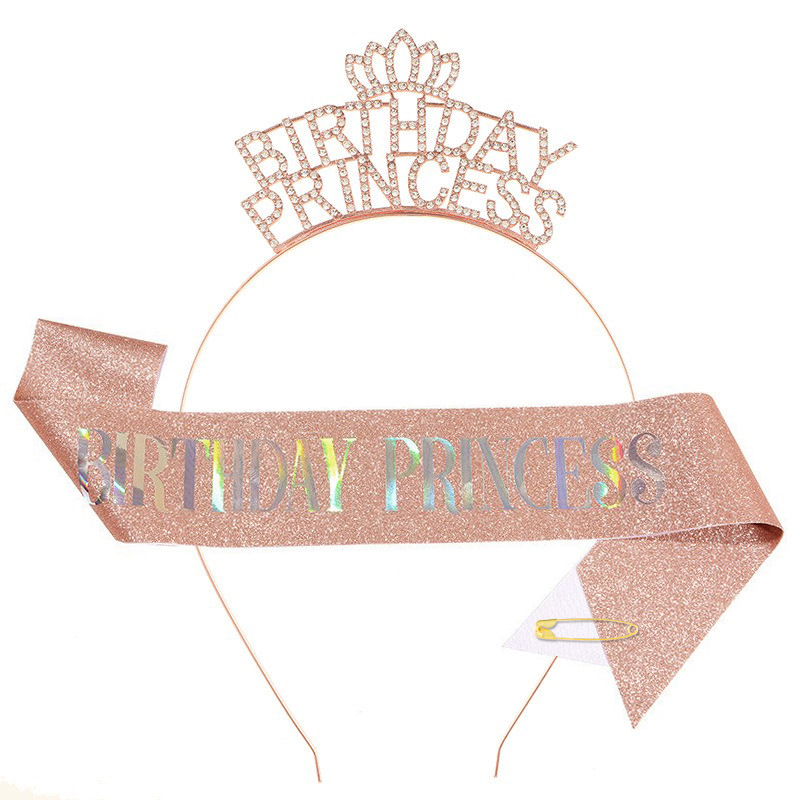 Cross-border princess crown headband shoulder strap Birthday princess glitter belt birthday party headdress