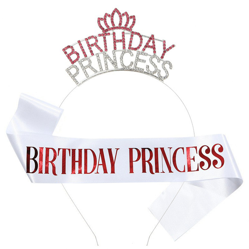 Cross-border princess crown headband shoulder strap Birthday princess glitter belt birthday party headdress