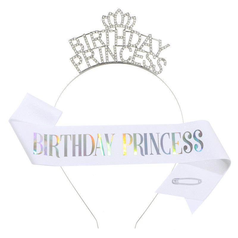 Cross-border princess crown headband shoulder strap Birthday princess glitter belt birthday party headdress