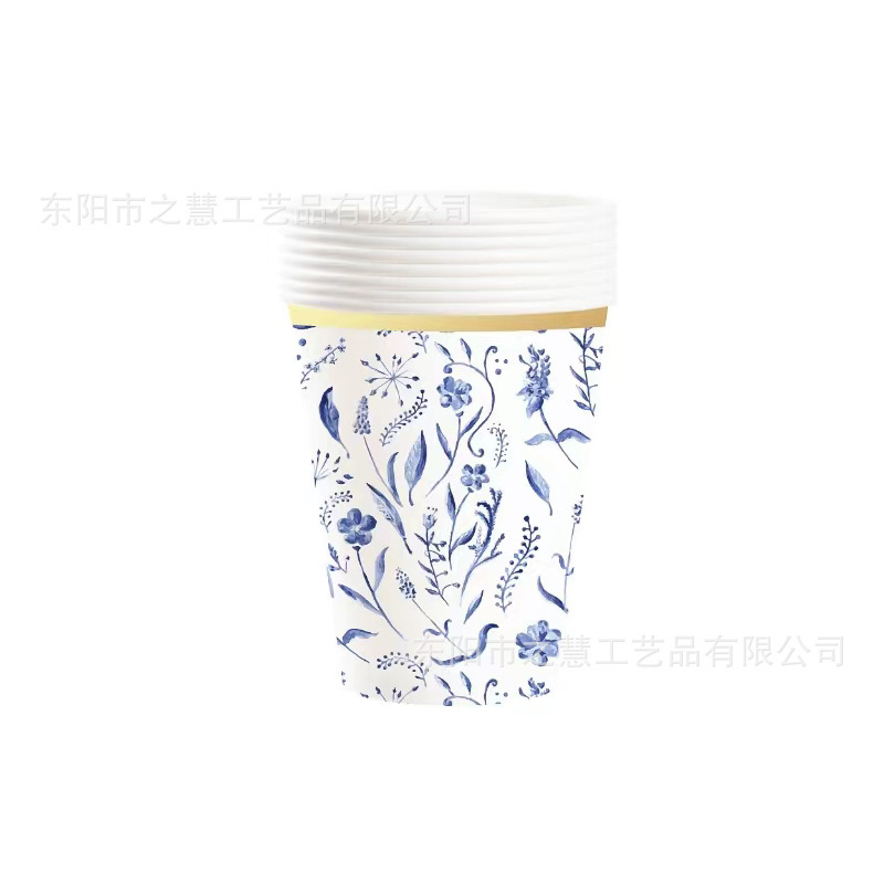 Special-shaped wave lace paper plate blue and white porcelain fresh hot selling new paper plate paper cup paper towel party tableware arrangement