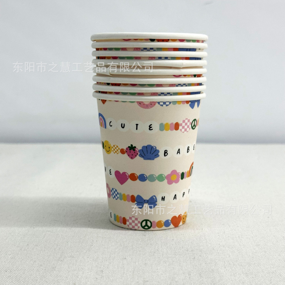 东阳之慧花朵笑脸彩虹甜甜圈一次性派对纸盘纸杯蛋糕插排纸巾装饰