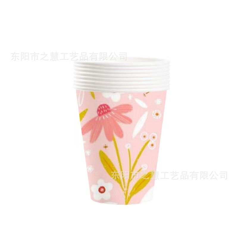 粉色碎花小雏菊异型花边纸盘花朵异型现货纸盘
