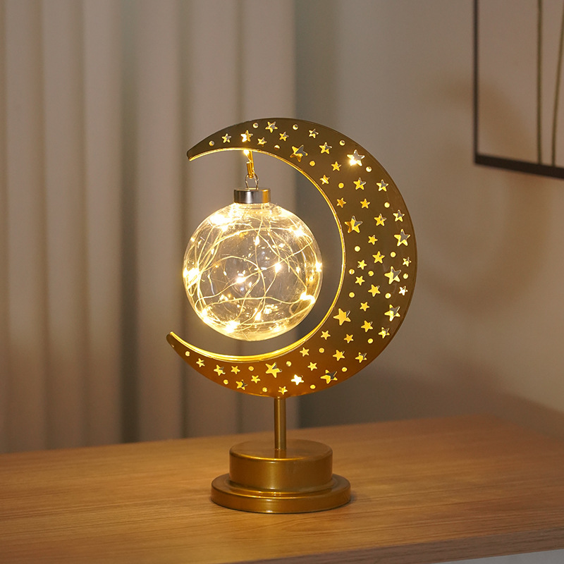 Cross-border hot-selling LED iron star moon ball night light holiday decoration bedroom table lamp atmosphere modeling lamp