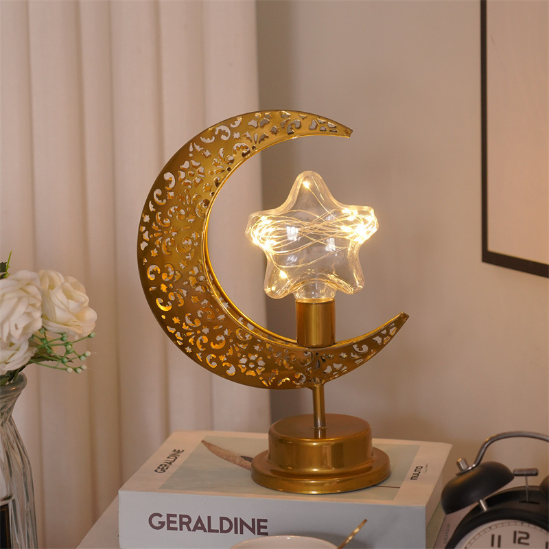 Cross-border hot-selling LED iron star moon ball night light holiday decoration bedroom table lamp atmosphere modeling lamp