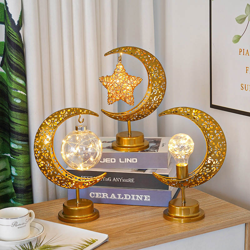 Cross-border hot-selling LED iron star moon ball night light holiday decoration bedroom table lamp atmosphere modeling lamp