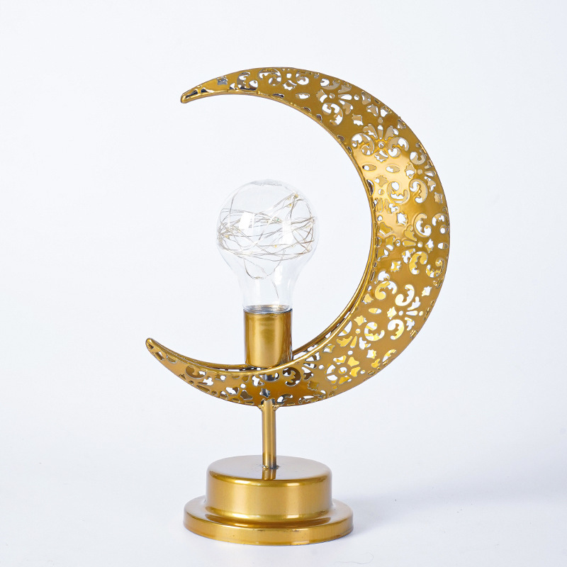 Cross-border hot-selling LED iron star moon ball night light holiday decoration bedroom table lamp atmosphere modeling lamp