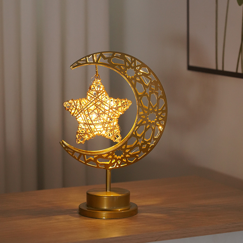 Cross-border hot-selling LED iron star moon ball night light holiday decoration bedroom table lamp atmosphere modeling lamp