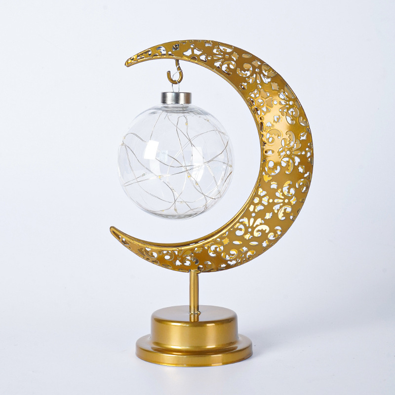 Cross-border hot-selling LED iron star moon ball night light holiday decoration bedroom table lamp atmosphere modeling lamp