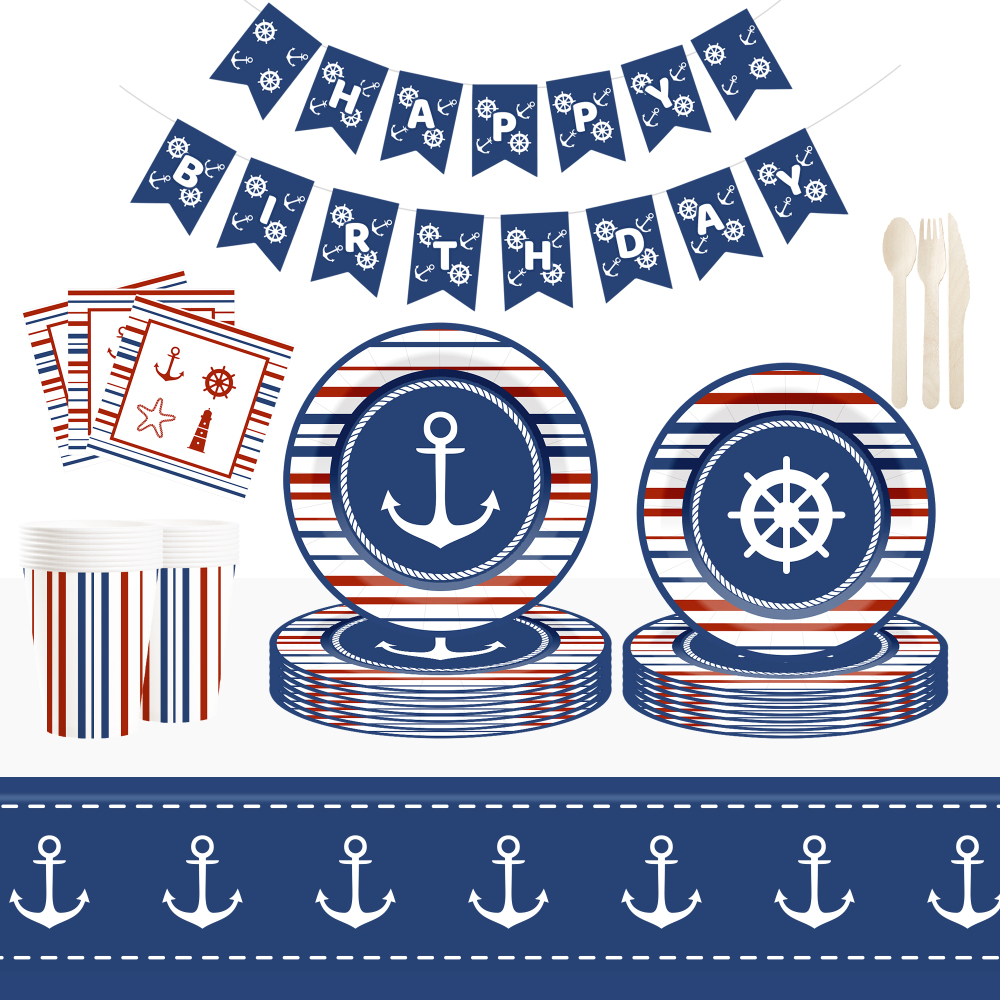 Pirate Birthday Party Supplies Decorations Pirate Treasure Theme Paper Plates and Napkins Set with Cups for 8 Guests