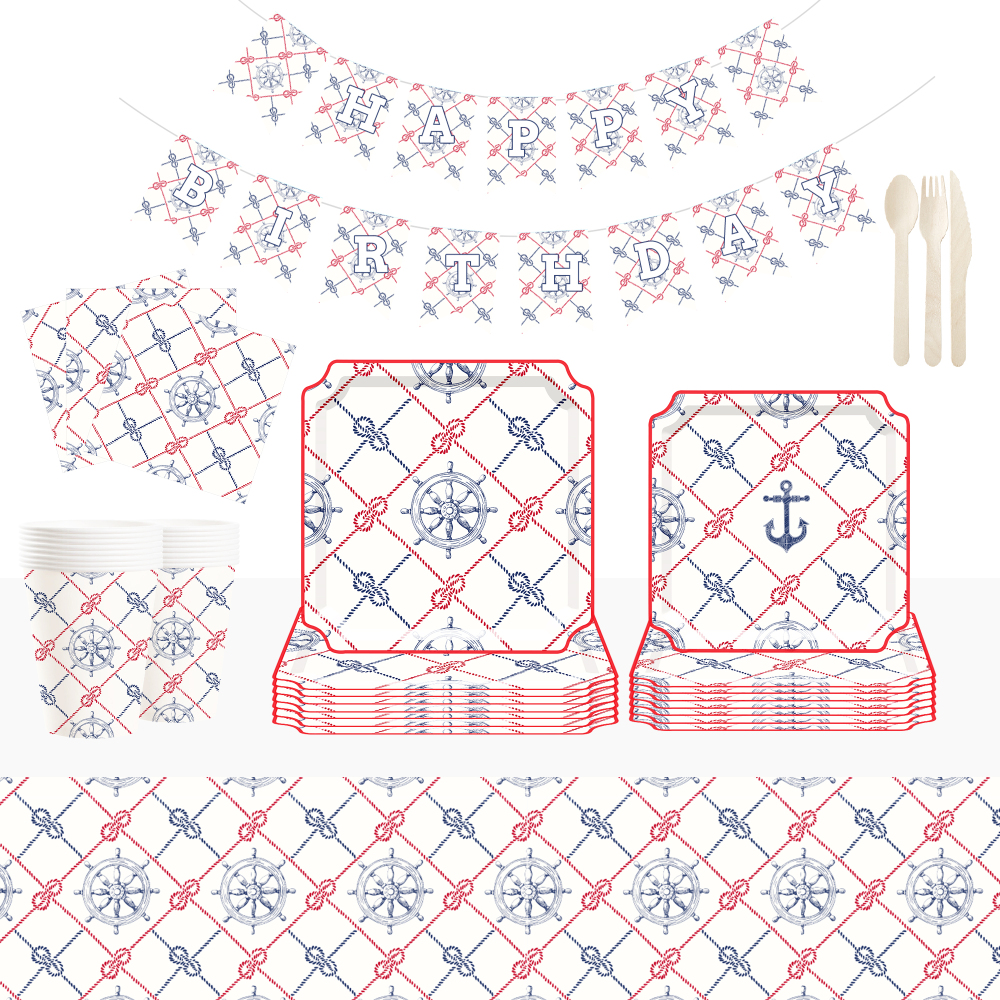 Pirate Birthday Party Supplies Decorations Pirate Treasure Theme Paper Plates and Napkins Set with Cups for 8 Guests