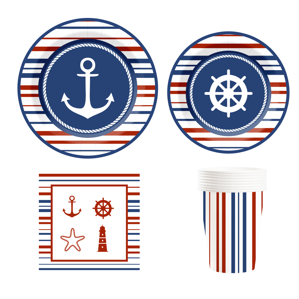 Pirate Birthday Party Supplies Decorations Pirate Treasure Theme Paper Plates and Napkins Set with Cups for 8 Guests