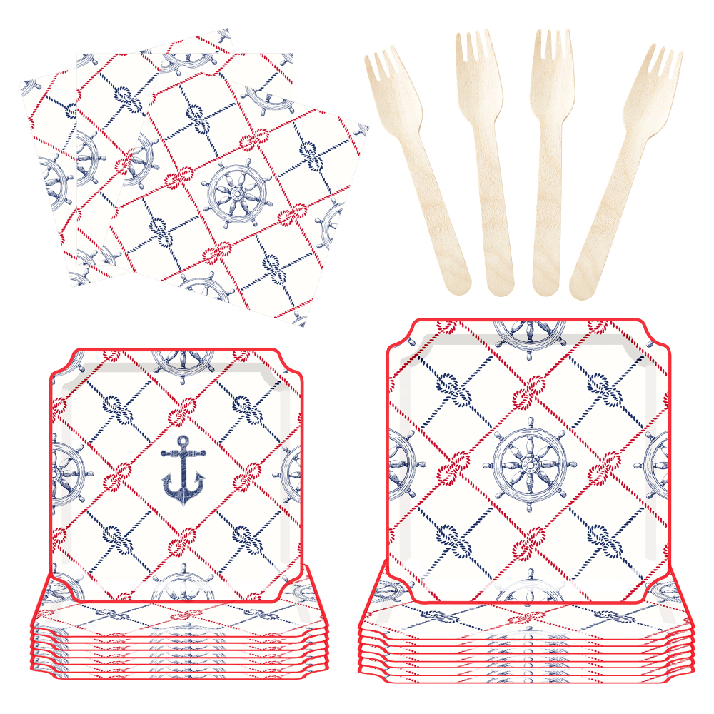 Pirate Birthday Party Supplies Decorations Pirate Treasure Theme Paper Plates and Napkins Set with Cups for 8 Guests