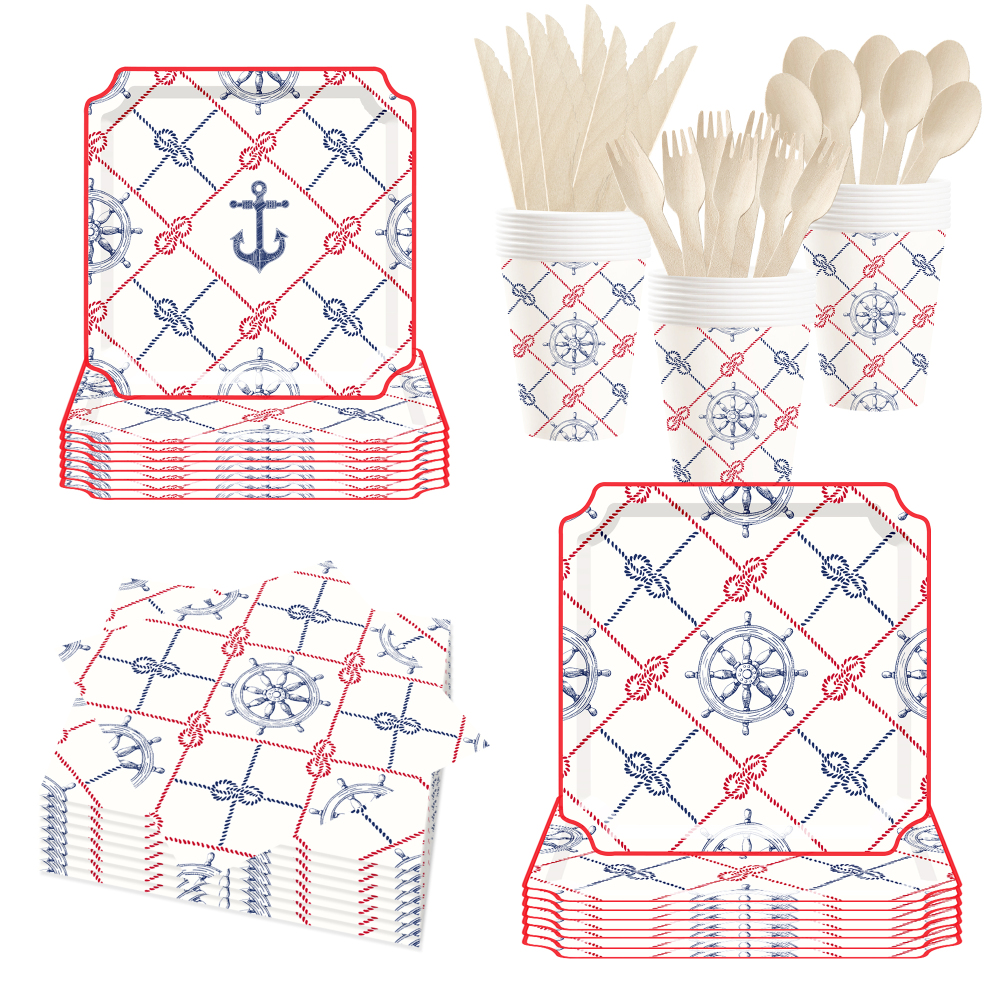 Pirate Birthday Party Supplies Decorations Pirate Treasure Theme Paper Plates and Napkins Set with Cups for 8 Guests