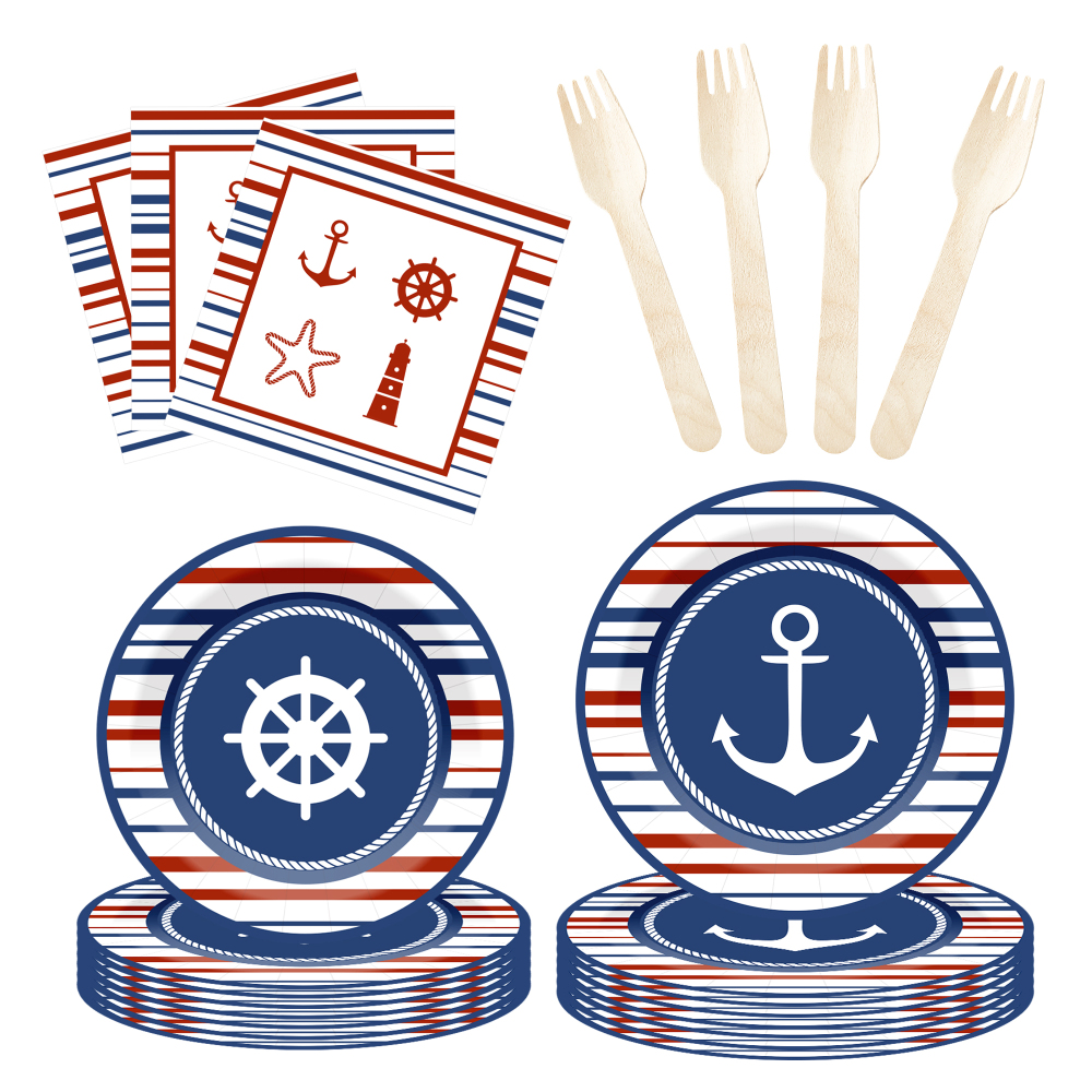 Pirate Birthday Party Supplies Decorations Pirate Treasure Theme Paper Plates and Napkins Set with Cups for 8 Guests