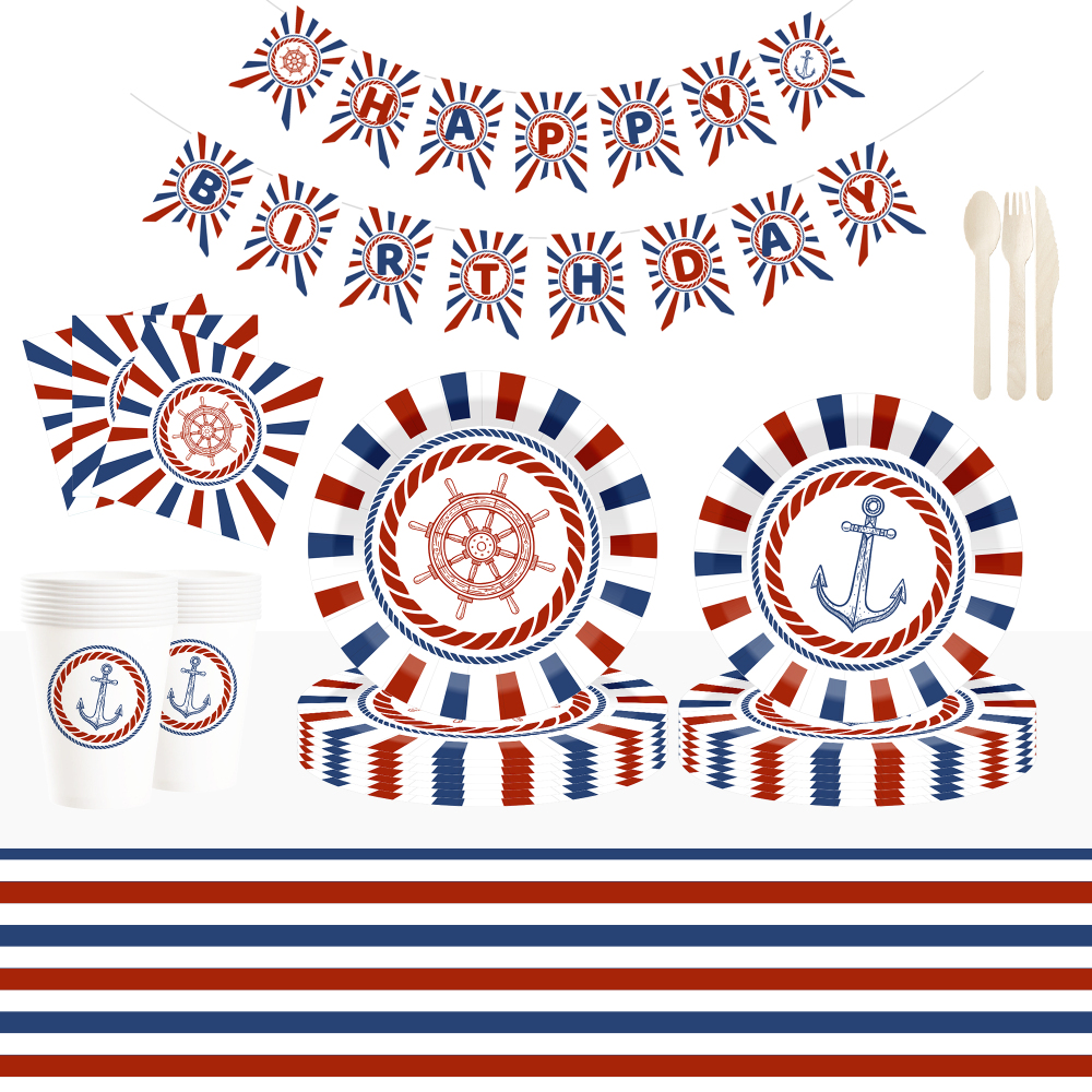 Pirate Birthday Party Supplies Decorations Pirate Treasure Theme Paper Plates and Napkins Set with Cups for 8 Guests