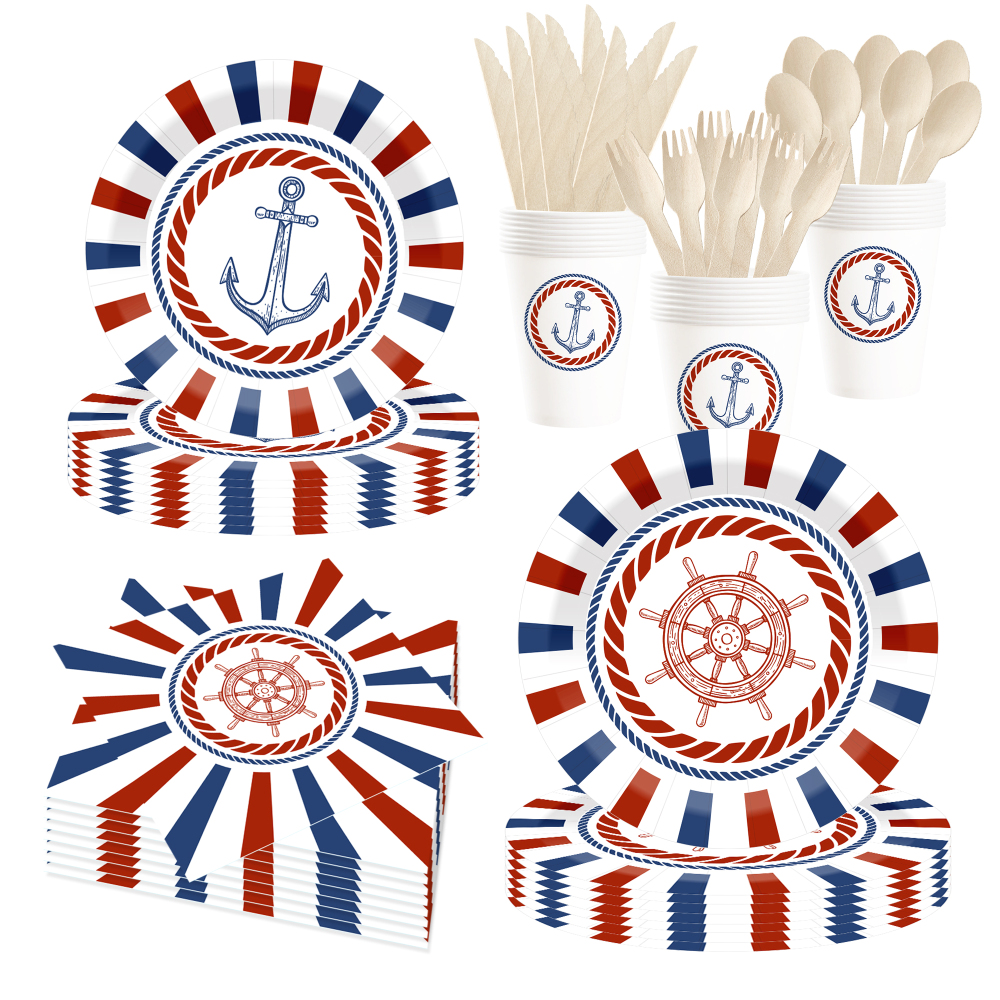 Pirate Birthday Party Supplies Decorations Pirate Treasure Theme Paper Plates and Napkins Set with Cups for 8 Guests