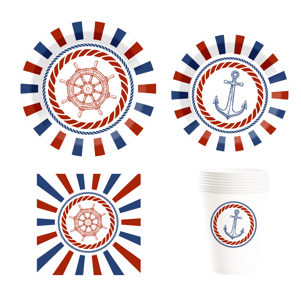 Pirate Birthday Party Supplies Decorations Pirate Treasure Theme Paper Plates and Napkins Set with Cups for 8 Guests