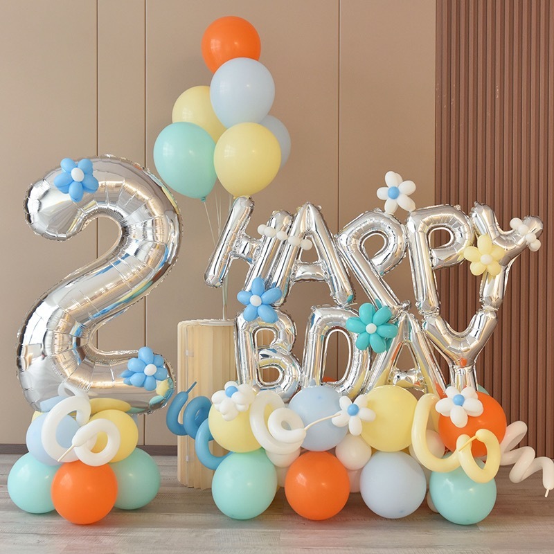 ins style little red book children's birthday digital balloon column boy girl birthday party decoration scene layout
