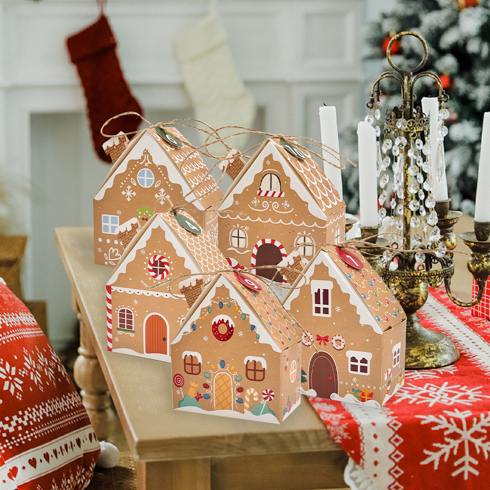 Simple three-dimensional wedding candy box kraft paper Christmas Eve gift box Christmas creative house European candy gift box