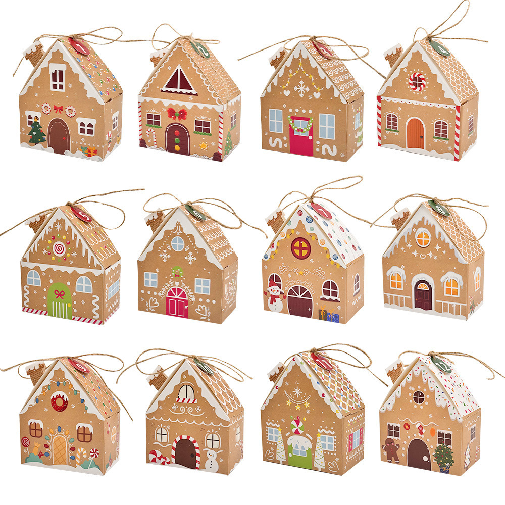 Simple three-dimensional wedding candy box kraft paper Christmas Eve gift box Christmas creative house European candy gift box