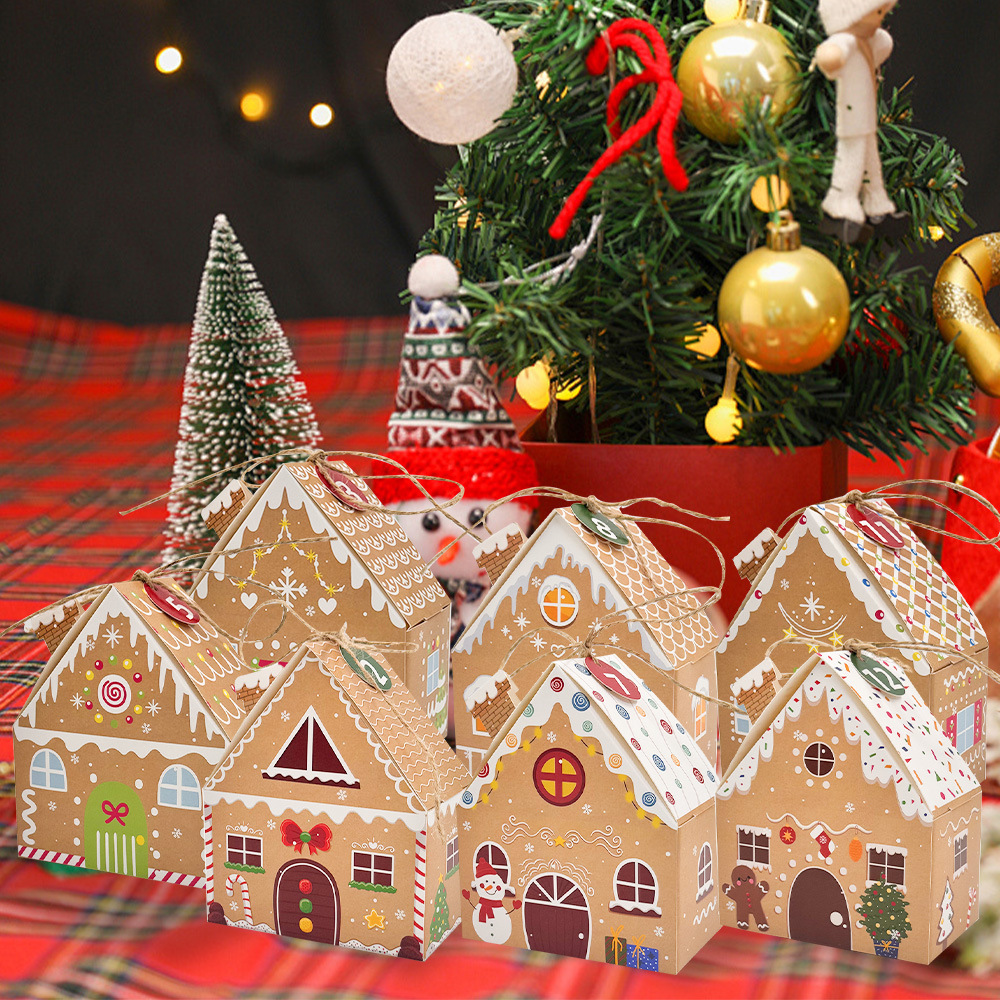 Simple three-dimensional wedding candy box kraft paper Christmas Eve gift box Christmas creative house European candy gift box