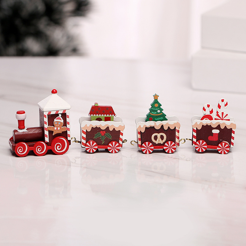 Christmas decorations wooden four-section train DIY assembly desktop window display Children's Day gift wholesale