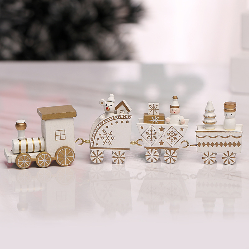 Christmas decorations wooden four-section train DIY assembly desktop window display Children's Day gift wholesale