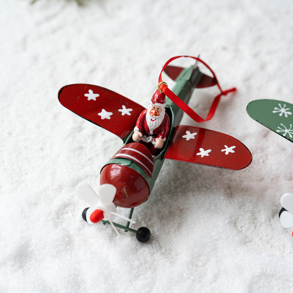 Cross-border new Christmas decorations iron small airplane Santa Claus snowman elk pendant Christmas tree decoration
