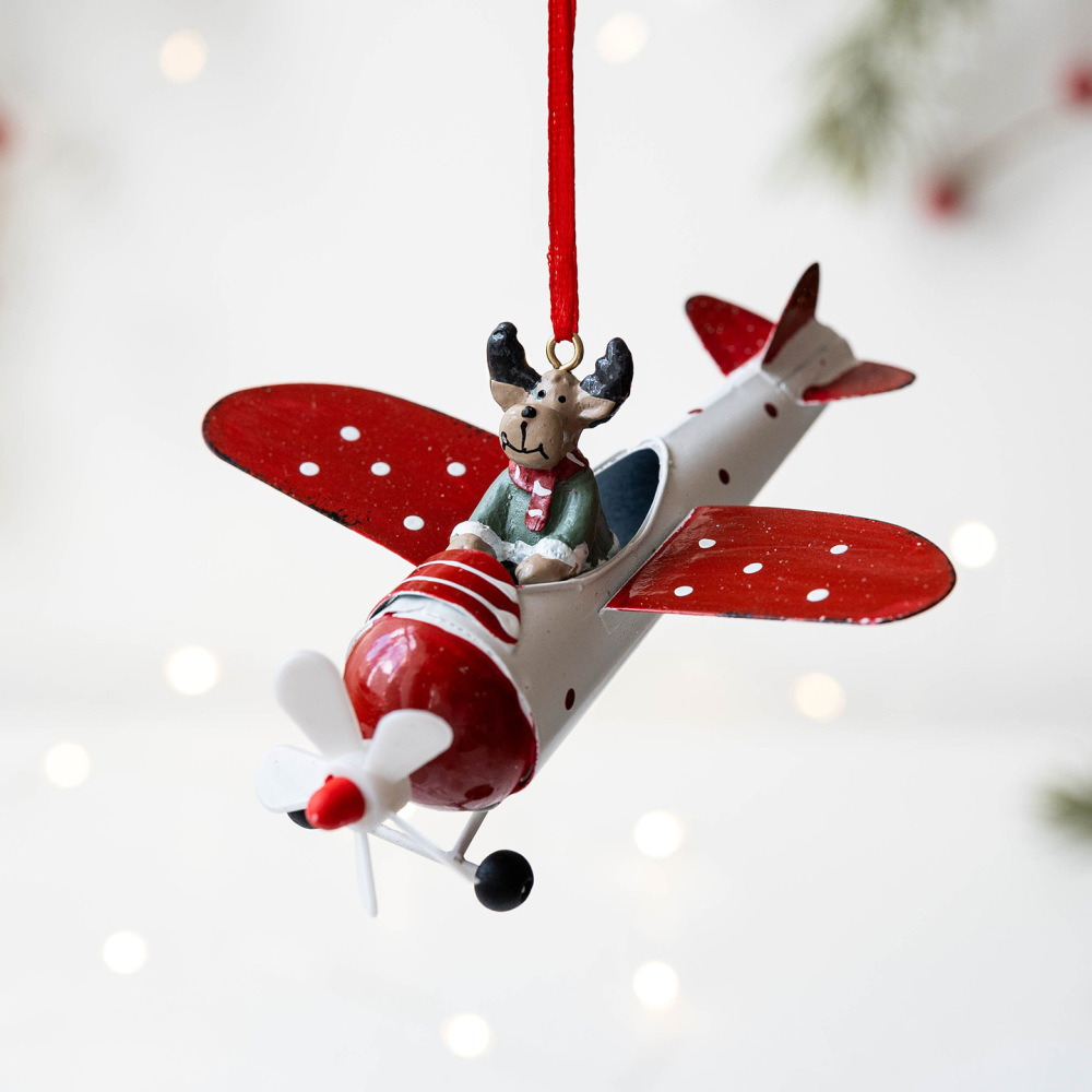 Cross-border new Christmas decorations iron small airplane Santa Claus snowman elk pendant Christmas tree decoration