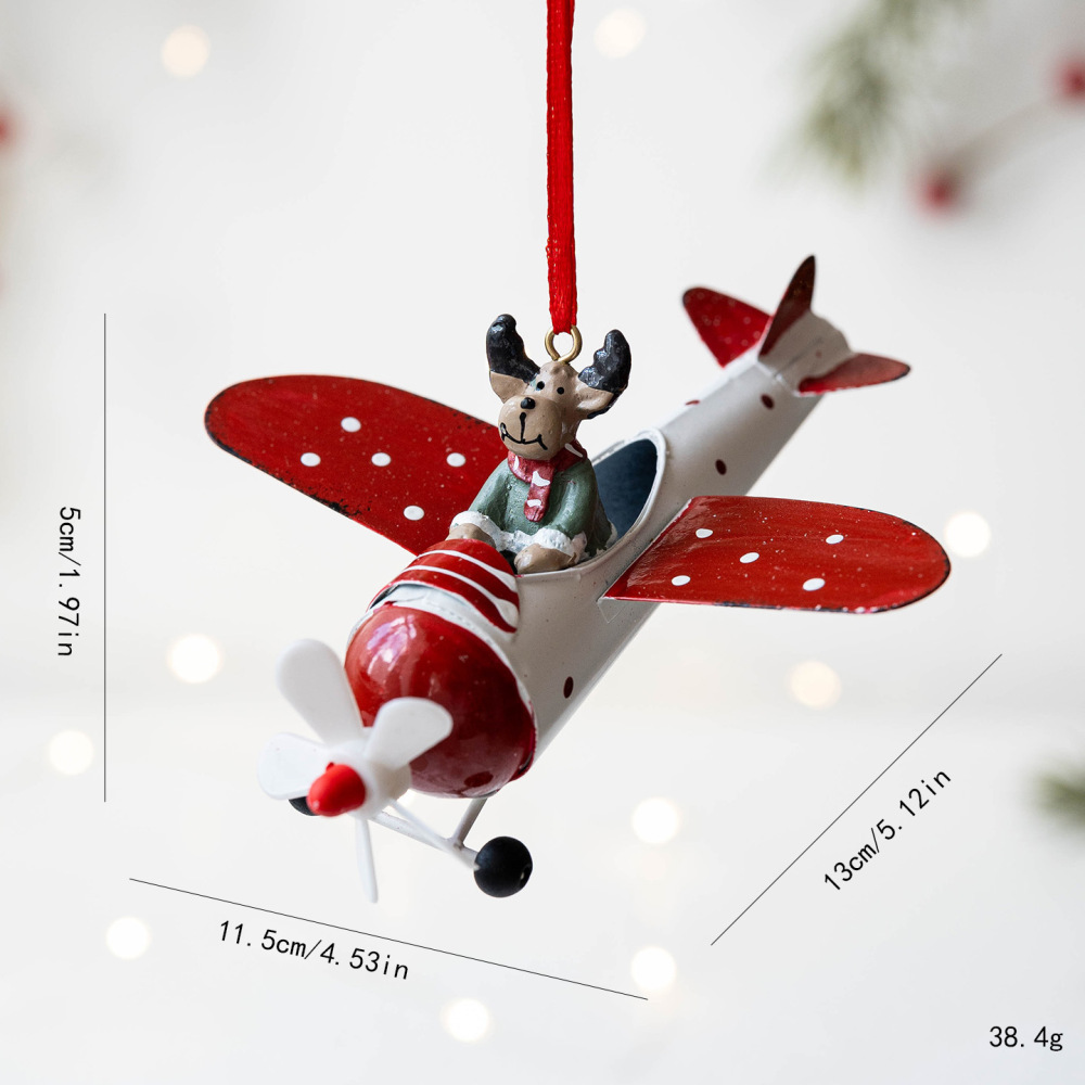 Cross-border new Christmas decorations iron small airplane Santa Claus snowman elk pendant Christmas tree decoration